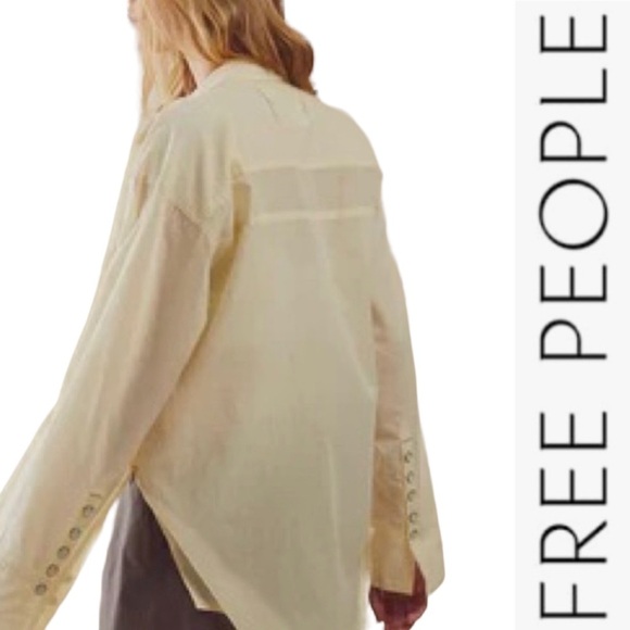 NWT Free People Sheer Luck Button-down Shirt pale yellow small - Picture 2 of 15